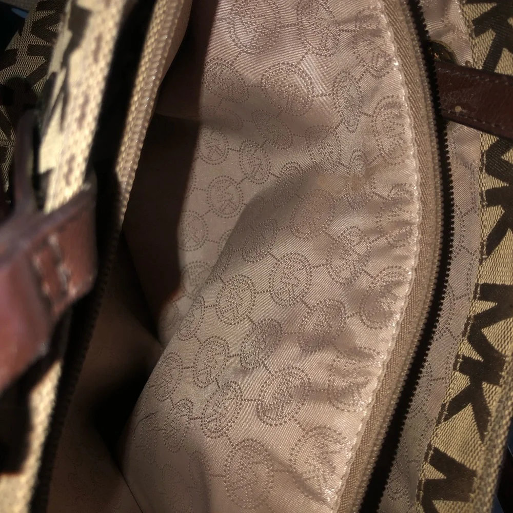 Michael Kors Brown Signature MK Logo Tote with Gold Hardware